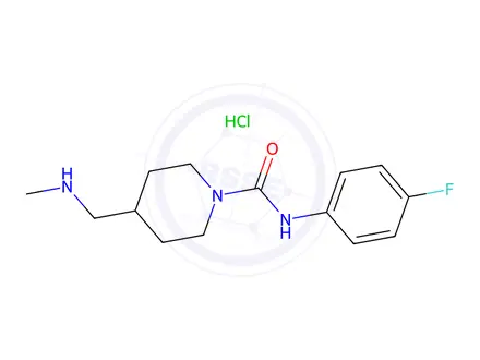 Chemical structure of n-(4-Fluorophenyl)-4-[(methylamino)methyl]piperidine-1-carboxamide hydrochloride