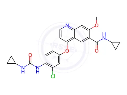 Chemical structure of 6-Quinolinecarboxamide, 4-[3-chloro-4-[[(cyclopropylamino)carbonyl]amino]phenoxy]-N-cyclopropyl-7-methoxy-