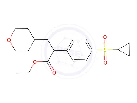Chemical structure of Ethyl 2-(4-(cyclopropylsulfonyl)phenyl)-3-(tetrahydro-2H-pyran-4-yl)propanoate