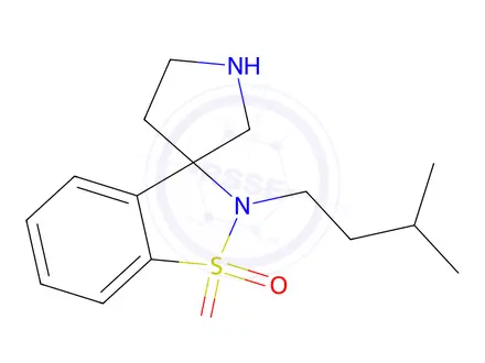 Chemical structure of 2-Isopentyl-2H-spiro[benzo[d]isothiazole-3,3'-pyrrolidine] 1,1-dioxide