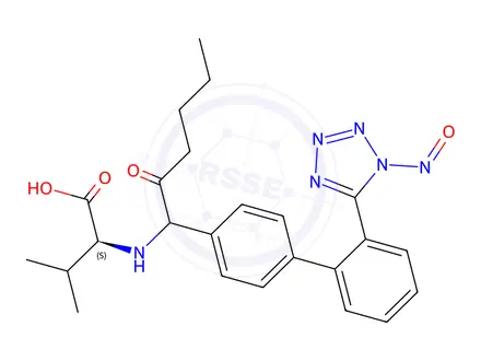 Chemical structure of (1-(2'-(1-Nitroso-1H-tetrazol-5-yl)-[1,1'-biphenyl]-4-yl)-2-oxohexyl)-L-valine