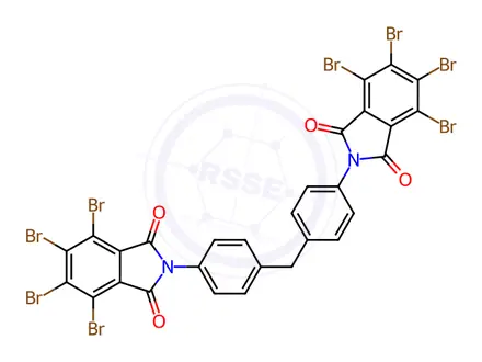 Chemical structure of N,N'-(methylenedi-p-phenylene)bis[3,4,5,6,-tetrabromophthalimide]