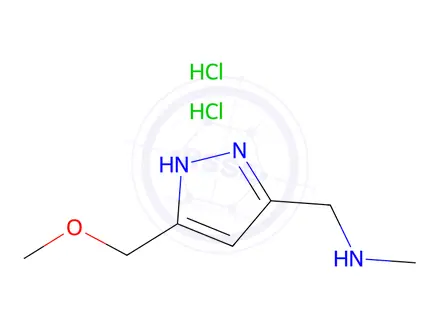 Chemical structure of 1-(5-(Methoxymethyl)-1H-pyrazol-3-yl)-N-methylmethanamine dihydrochloride