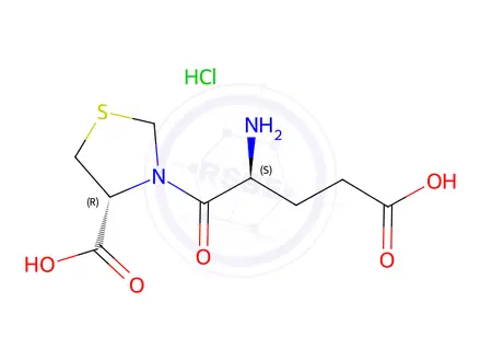 Chemical structure of (R)-3-((S)-2-amino-4-carboxybutanoyl)thiazolidine-4-carboxylic acid hydrochloride