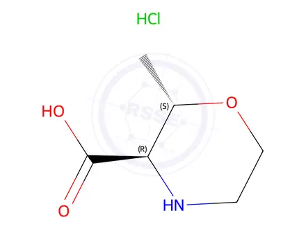 Chemical structure of (2S,3R)-2-Methylmorpholine-3-carboxylic acid hydrochloride
