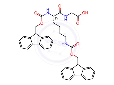 Chemical structure of N2,N6-bis(((9H-fluoren-9-yl)methoxy)carbonyl)-L-lysylglycine