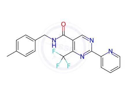 Chemical structure of N-(4-methylbenzyl)-2-(pyridin-2-yl)-4-(trifluoromethyl)pyrimidine-5-carboxamide