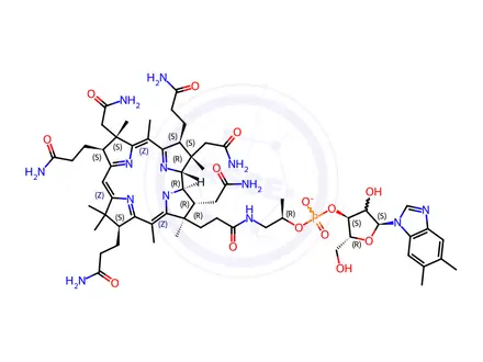 Chemical structure of Cyanocobalamin,pharmaceutical secondary standard; traceable to USP, PhEur and BP
