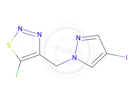 Chemical structure of 5-Chloro-4-((4-iodo-1H-pyrazol-1-yl)methyl)-1,2,3-thiadiazole