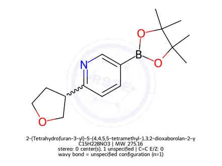 Chemical structure of 2-(Tetrahydrofuran-3-yl)-5-(4,4,5,5-tetramethyl-1,3,2-dioxaborolan-2-yl)pyridine