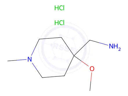 Chemical structure of 1-(4-methoxy-1-methylpiperidin-4-yl)methanamine dihydrochloride