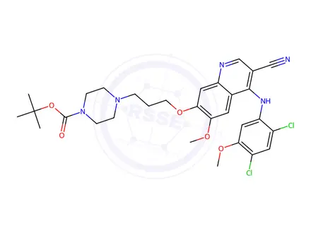 Chemical structure of tert-Butyl 4-(3-((3-cyano-4-((2,4-dichloro-5-methoxyphenyl)amino)-6-methoxyquinolin-7-yl)oxy)propyl)piperazine-1-carboxylate