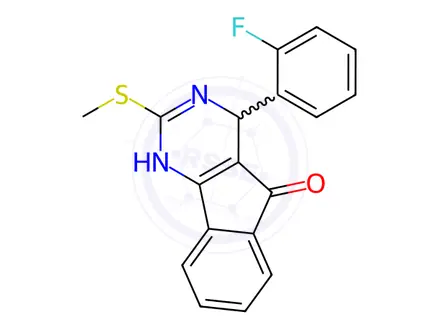 Chemical structure of 4-(2-Fluorophenyl)-2-(methylthio)-1,4-dihydro-5H-indeno[1,2-d]pyrimidin-5-one
