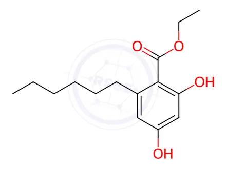 Chemical structure of Benzoic acid, 2-hexyl-4,6-dihydroxy-, ethyl ester