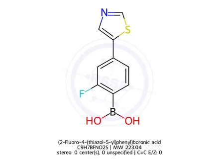 Chemical structure of (2-Fluoro-4-(thiazol-5-yl)phenyl)boronic acid