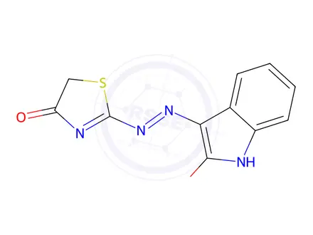 Chemical structure of 2-(2-(2-Oxo-2H-indol-3-yl)hydrazinyl)thiazol-4(5H)-one