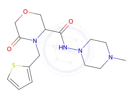 Chemical structure of N-(4-Methylpiperazin-1-yl)-5-oxo-4-(thiophen-2-ylmethyl)morpholine-3-carboxamide