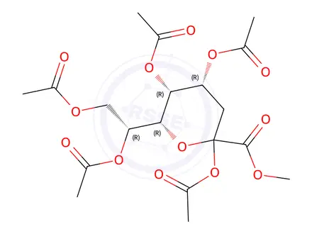 Chemical structure of (4R,5R,6R)-6-((R)-1,2-diacetoxyethyl)-2-(methoxycarbonyl)tetrahydro-2H-pyran-2,4,5-triyl triacetate