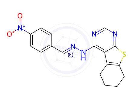 Chemical structure of 4-(2-(4-Nitrobenzylidene)hydrazinyl)-5,6,7,8-tetrahydrobenzo[4,5]thieno[2,3-d]pyrimidine