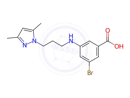 Chemical structure of Benzoic acid, 3-bromo-5-[[3-(3,5-dimethyl-1H-pyrazol-1-yl)propyl]amino]-