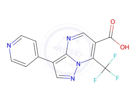 Chemical structure of 3-(Pyridin-4-Yl)-7-(Trifluoromethyl)Pyrazolo[1,5-A]Pyrimidine-6-Carboxylic Acid