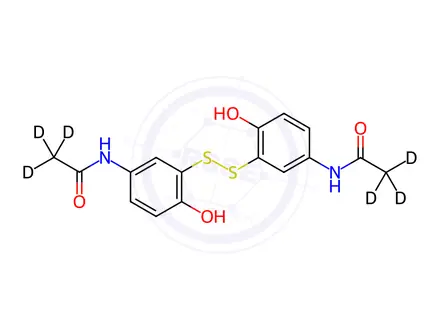Chemical structure of 3'-Mercaptoacetaminophen-d6 Disulfide