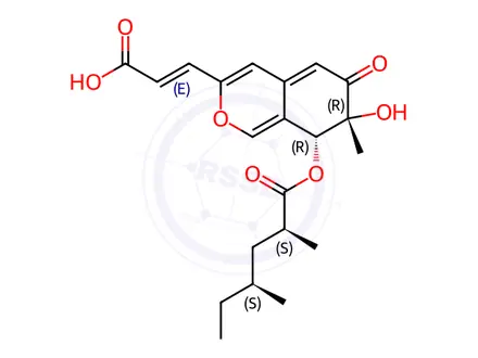 Chemical structure of (2S,4S)-2,4-Dimethylhexanoic acid [(7R)-3-[(E)-2-carboxyethenyl]-7,8-dihydro-7-hydroxy-7-methyl-6-oxo-6H-2-benzopyran-8α-yl] ester