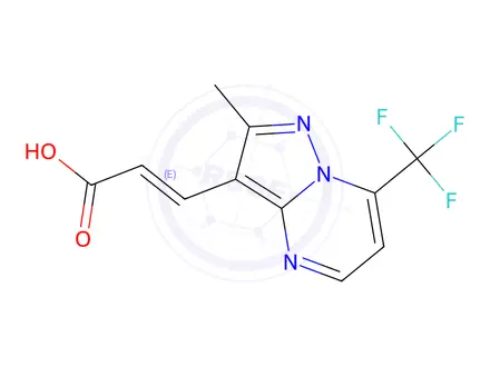 Chemical structure of (2e)-3-[2-methyl-7-(trifluoromethyl)pyrazolo[1,5-a]pyrimidin-3-yl]prop-2-enoic acid
