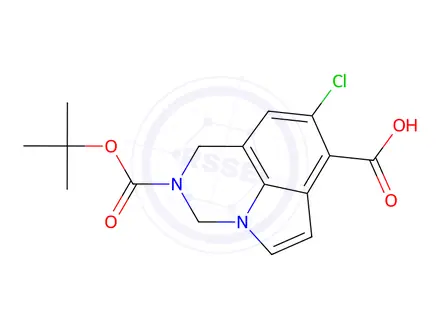 Chemical structure of 2-(tert-Butoxycarbonyl)-8-chloro-2,3-dihydro-1H-pyrrolo[3,2,1-ij]quinazoline-7-carboxylic acid