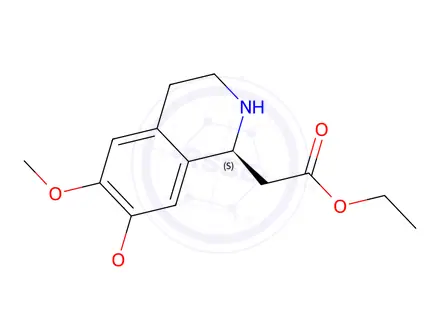 Chemical structure of 1-Isoquinolineacetic acid, 1,2,3,4-tetrahydro-6,7-dimethoxy-, ethyl ester, (1S)-