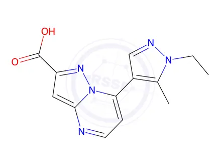 Chemical structure of 7-(1-Ethyl-5-methyl-1H-pyrazol-4-yl)-pyrazolo-[1,5-a]pyrimidine-2-carboxylic Acid