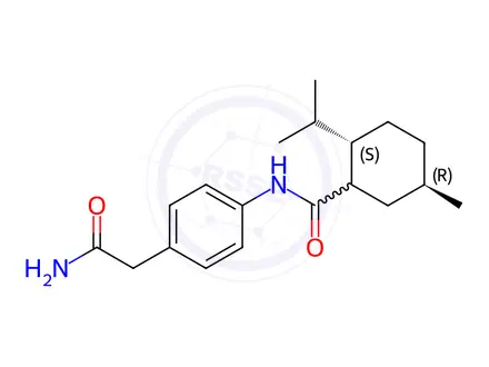 Chemical structure of (2S,5R)-N-[4-(2-AMINO-2-OXOETHYL)PHENYL]-5-METHYL-2-(PROPAN-2-YL)CYCLOHEXANECARBOXAMIDE