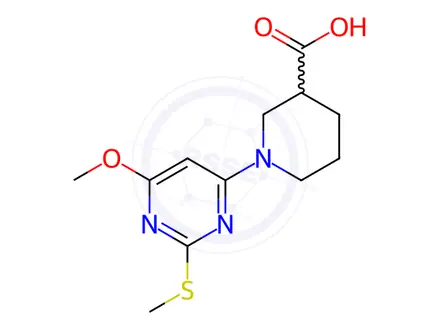 Chemical structure of 1-(6-Methoxy-2-Methylsulfanyl-pyriMidin-4-yl)-piperidine-3-carboxylic acid