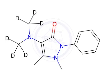 Chemical structure of 4-Dimethylamino-antipyrine-D6 (Aminophenazone-D6)