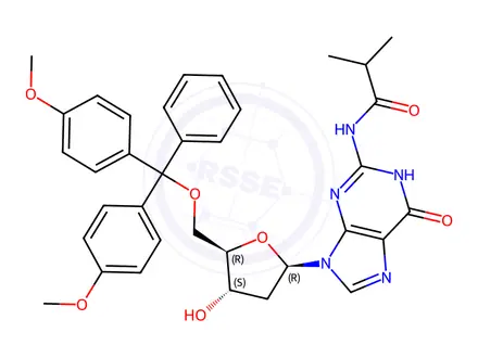 Chemical structure of N2-Isobutyryl-5'-O-(4,4'-dimethoxytrityl)-2'-deoxyguanosine