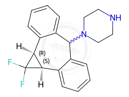 Chemical structure of 1,1-Difluorocyclopropane-1-dibenzosuberyl Piperazine Dihydrochloride