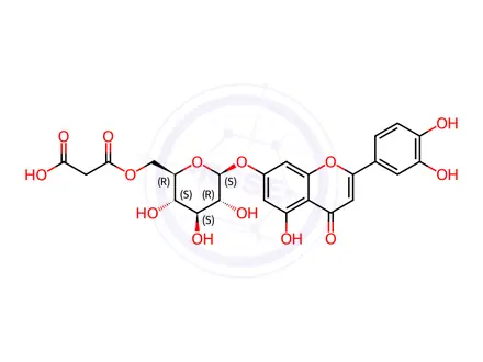 Chemical structure of luteolin 7-O-(6-O-malonyl-beta-D-glucoside)