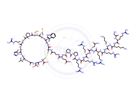 Chemical structure of L-Cysteine, glycyl-L-arginyl-L-lysyl-L-lysyl-L-arginyl-L-arginyl-L-glutaminyl-L-arginyl-L-arginyl-L-arginyl-L-prolyl-L-prolyl-L-glutaminyl-β-alanyl-L-cysteinyl-L-tryptophyl-L-methionyl-L-seryl-L-prolyl-L-arginyl-L-histidyl-L-leucylglycyl-L-threonyl-, cyclic (15→25)-disulfide