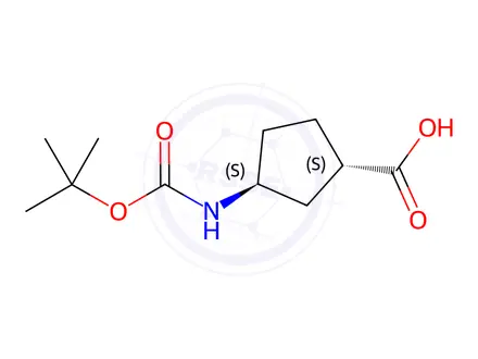 Chemical structure of (1S,3S)-3-((tert-Butoxycarbonyl)amino)cyclopentanecarboxylic acid