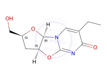 Chemical structure of 2,2'-anhydro-3'-deoxy-5-ethyluridine