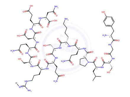 Chemical structure of Des-[Gly77,His78] Myelin Basic Protein (68-84), bovine