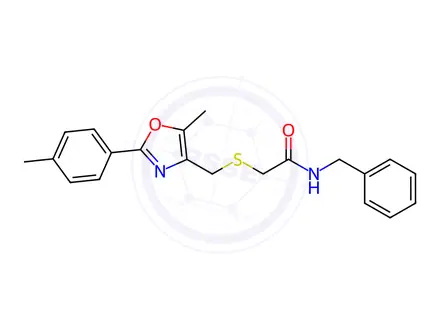 Chemical structure of Acetamide, 2-[[[5-methyl-2-(4-methylphenyl)-4-oxazolyl]methyl]thio]-N-(phenylmethyl)-
