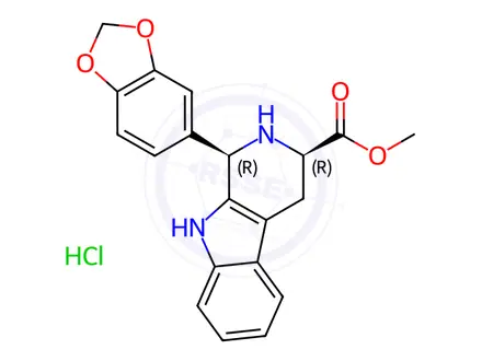 Chemical structure of (1R,3R)-Methyl 1-(benzo[d][1,3]dioxol-5-yl)-2,3,4,9-tetrahydro-1H-pyrido[3,4-b]indole-3-carboxylate hydrochloride