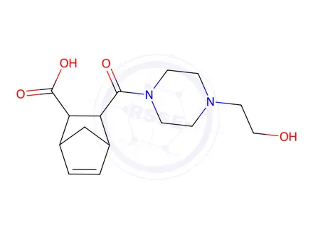Chemical structure of 3-[4-(2-Hydroxyethyl)piperazine-1-carbonyl]bicyclo[2.2.1]hept-5-ene-2-carboxylic Acid