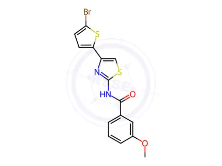 Chemical structure of N-(4-(5-Bromothiophen-2-yl)thiazol-2-yl)-3-methoxybenzamide