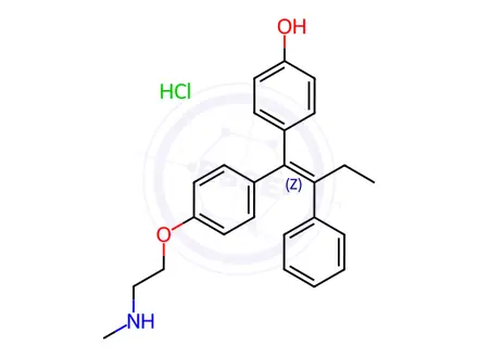 Chemical structure of 4-Hydroxy-N-desmethyl Tamoxifen Hydrochloride
