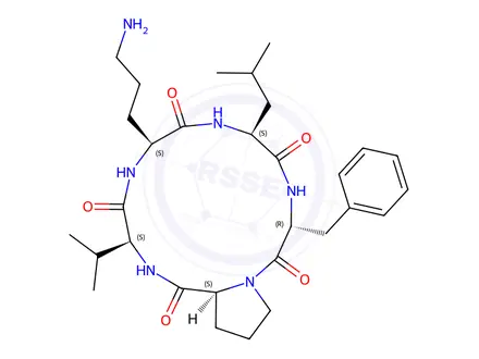 Chemical structure of Cyclo(L-Leu-D-Phe-L-Pro-L-Val-L-Orn-)