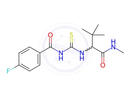 Chemical structure of N-((3,3-dimethyl-1-(methylamino)-1-oxobutan-2-yl)carbamothioyl)-4-fluorobenzamide