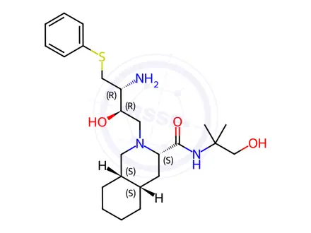 Chemical structure of (3S,4aS,8aS)-2-[(2R,3R)-3-[(3-Amino-2-hydroxy-4-phenythiobutyl]-decahydro-N-(2-hydroxy-1,1-dimethylethyl)-3-isoquinolinecarboxamide