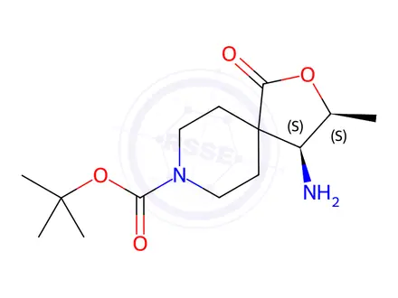 Chemical structure of (3S,4S)-tert-Butyl 4-amino-3-methyl-1-oxo-2-oxa-8-azaspiro[4.5]decane-8-carboxylate
